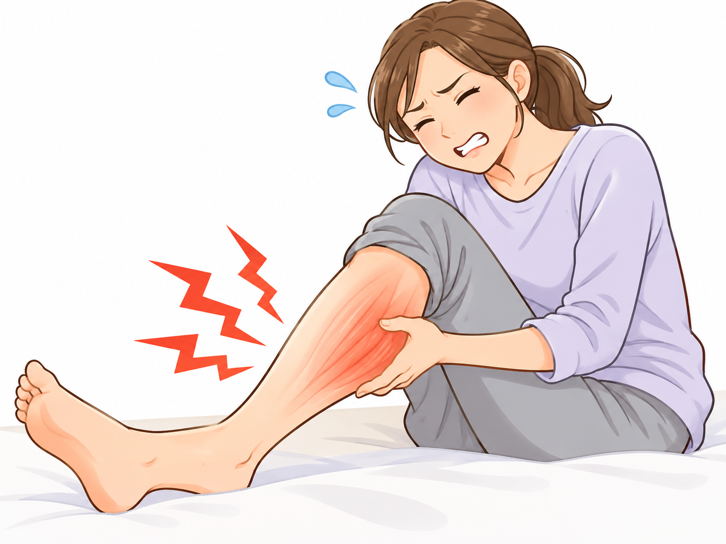 ふくらはぎの激痛に悶える女性