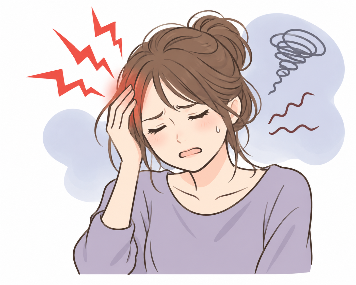 頭痛に苦しむ女性のイラスト